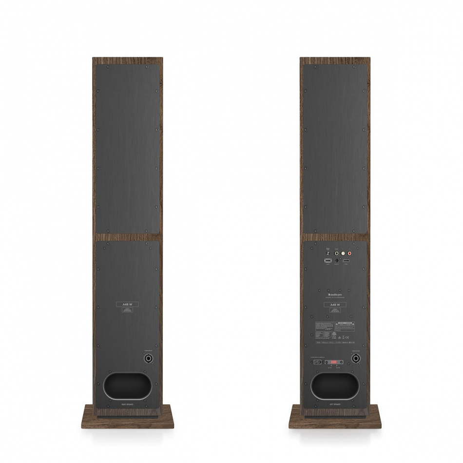 Audio Pro A48 W strømmingshøyttaler drevet av Linkplay med HDMI ARC, valnøtt par