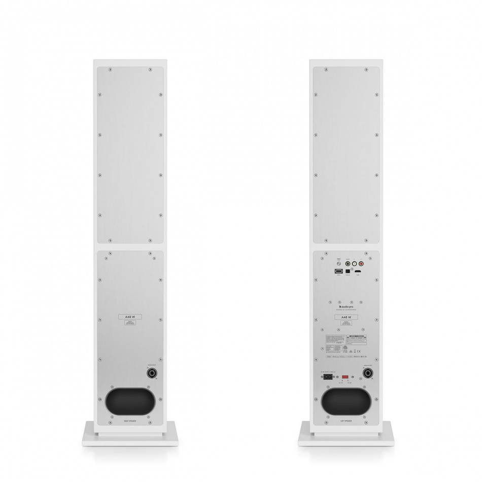 Audio Pro A48 W strømmingshøyttaler drevet av Linkplay med HDMI ARC, hvitt par