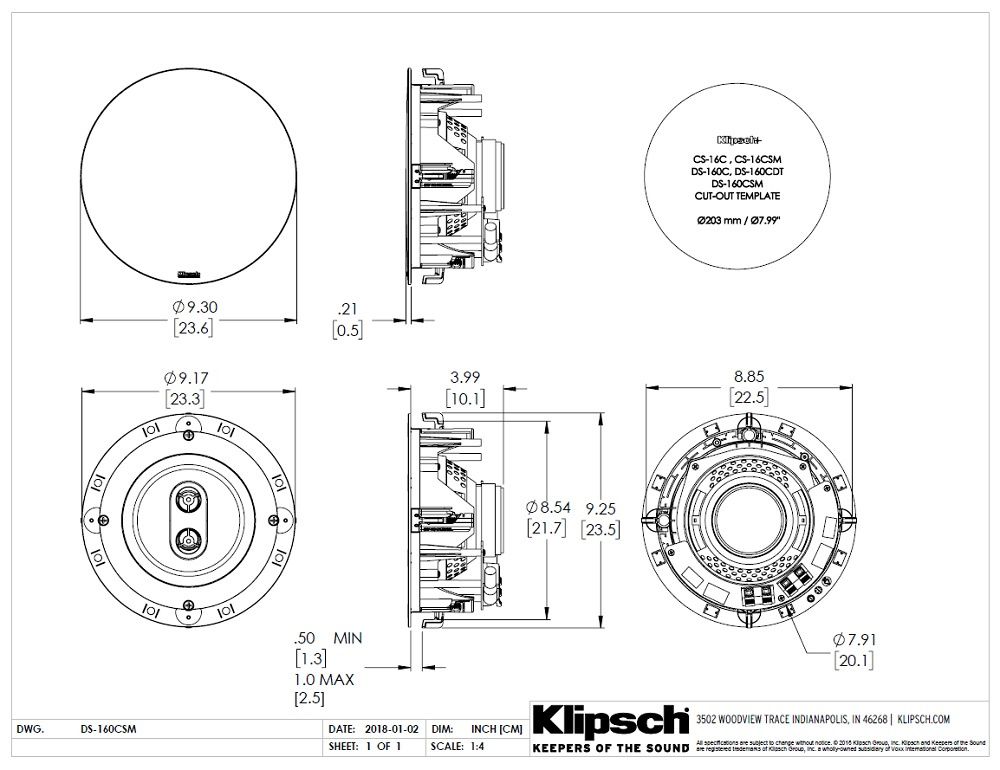 Klipsch DS-160CSM, takhøyttaler single-stereo
