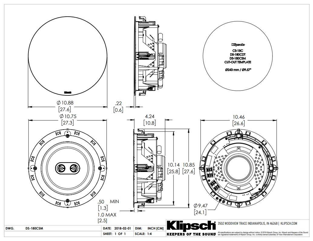 Klipsch DS-180CSM, takhøyttaler single-stereo