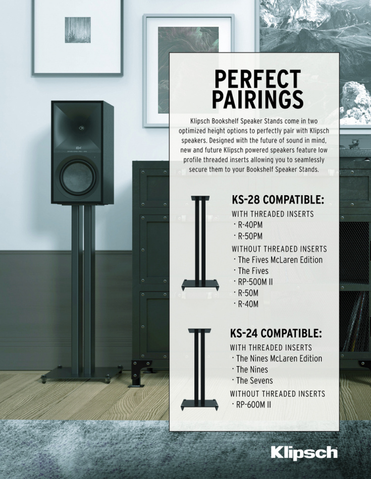 Klipsch KS-24 høyttalerstativ med spikes, svart par