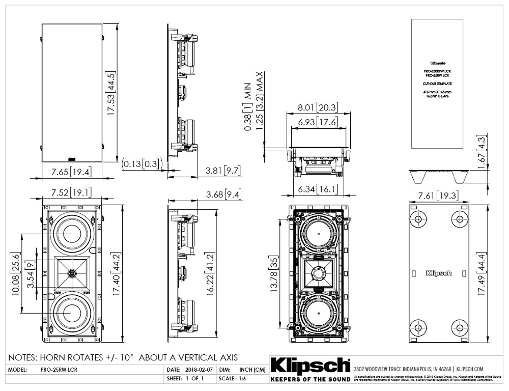 Klipsch PRO-25RW-LCR, vegghøyttaler stk