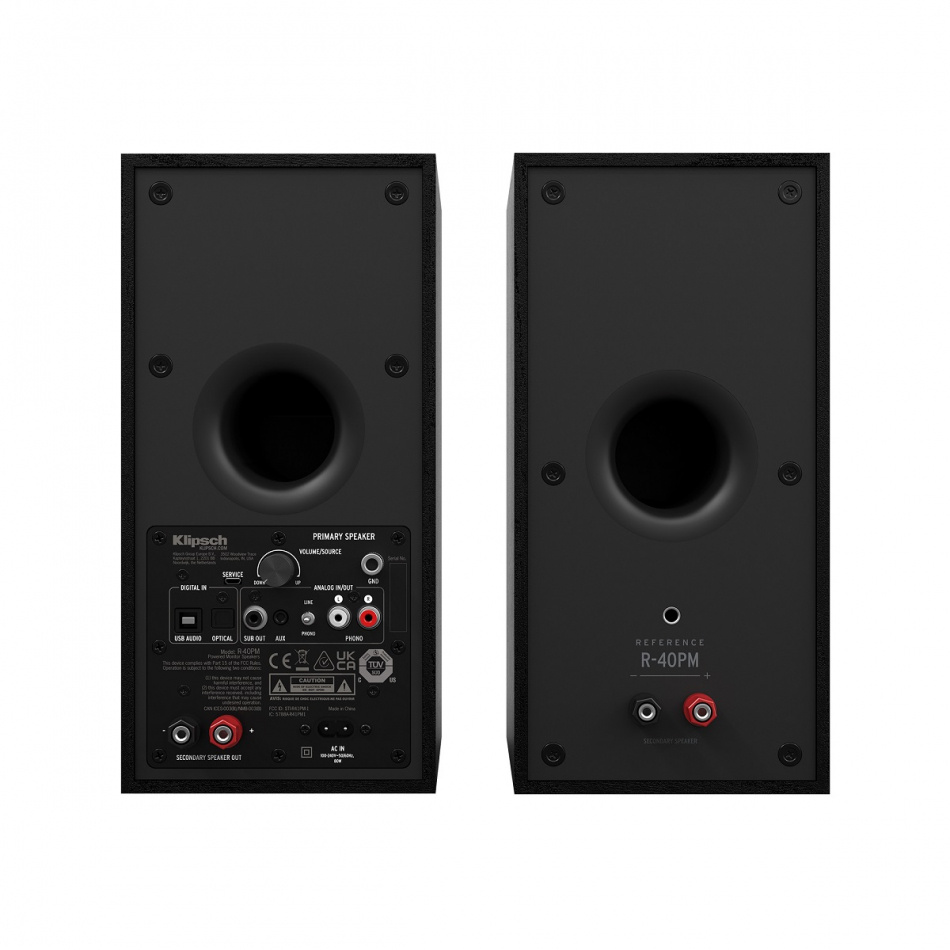 Klipsch R-40PM aktive høyttalere med Bluetooth, RIAA-trinn & DAC, svart par