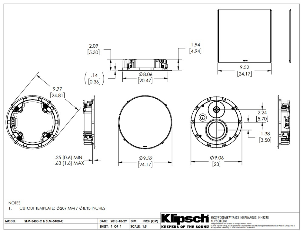Klipsch SLM-3400-C, innbyggingshøyttaler for tak stk