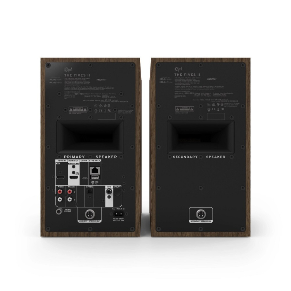 Klipsch The Fives II streaminghøyttalere med HDMI & Dolby Atmos, valnøtt par