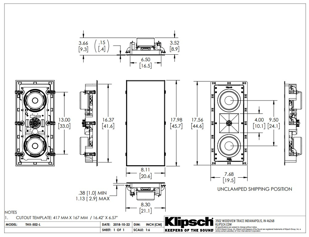 Klipsch THX-502-L innbyggingshøyttaler for vegg, stykk