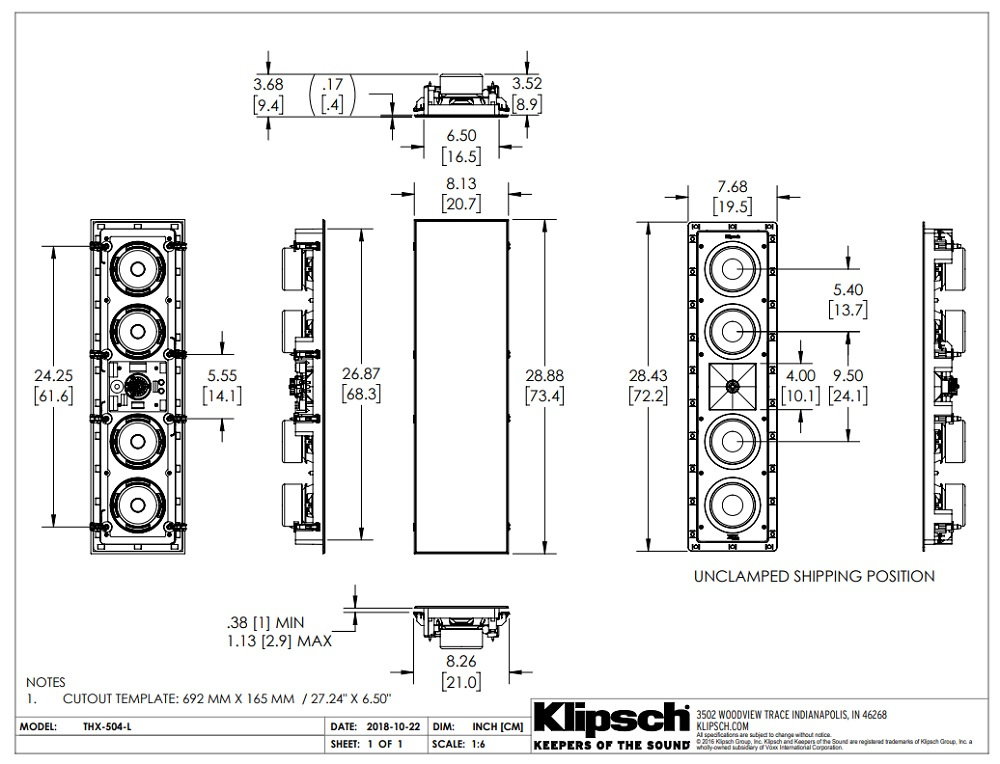 Klipsch THX-504-L innbyggingshøyttaler for vegg, stykk