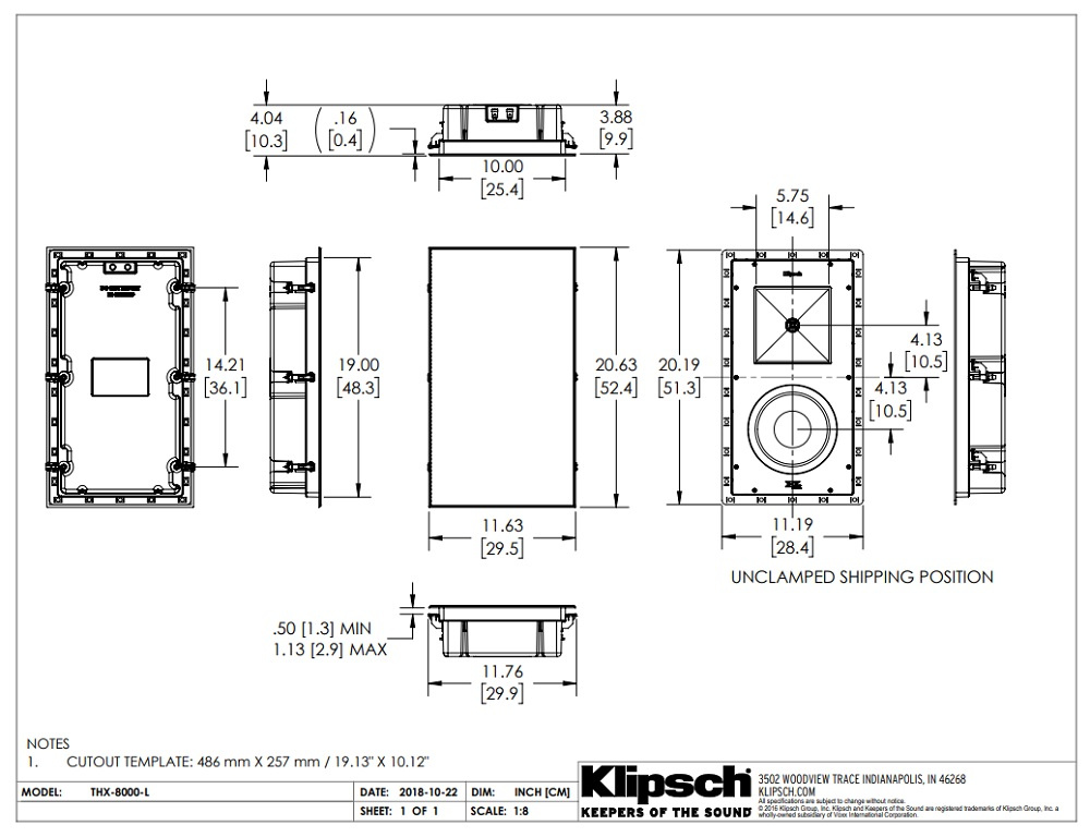 Klipsch THX-8000-L innbyggingshøyttaler for vegg, stykk