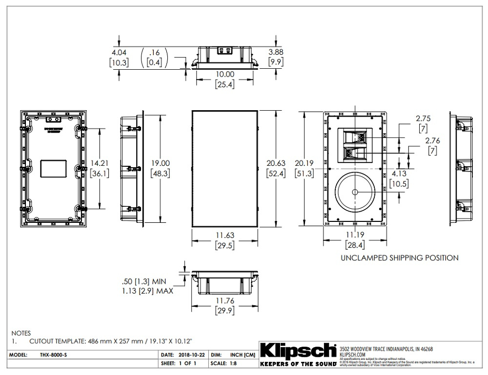 Klipsch THX-8000-S innbyggingshøyttaler for vegg, stykk