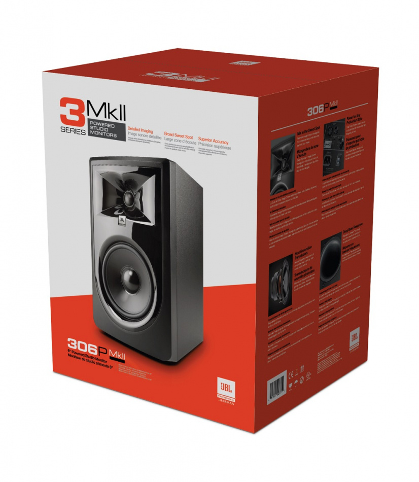 JBL 306P MKII aktiv studiomonitor med XLR & Tele, stykk