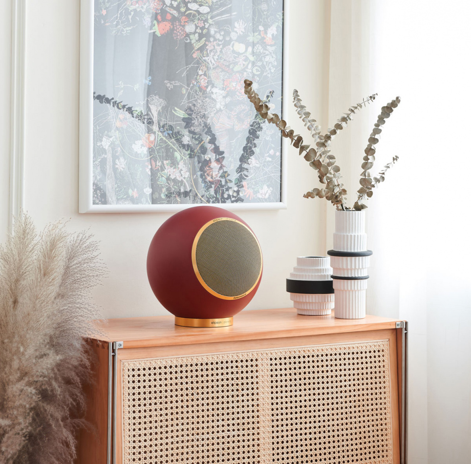 Elipson Planet L Performance kulehøyttaler, mattlakkert Burgundy Gold stk