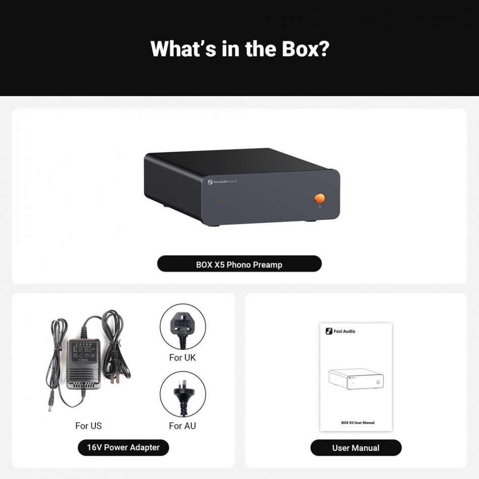 Fosi Audio Box X5, RIAA-trinn med støtte for MM- og MC-pickuper