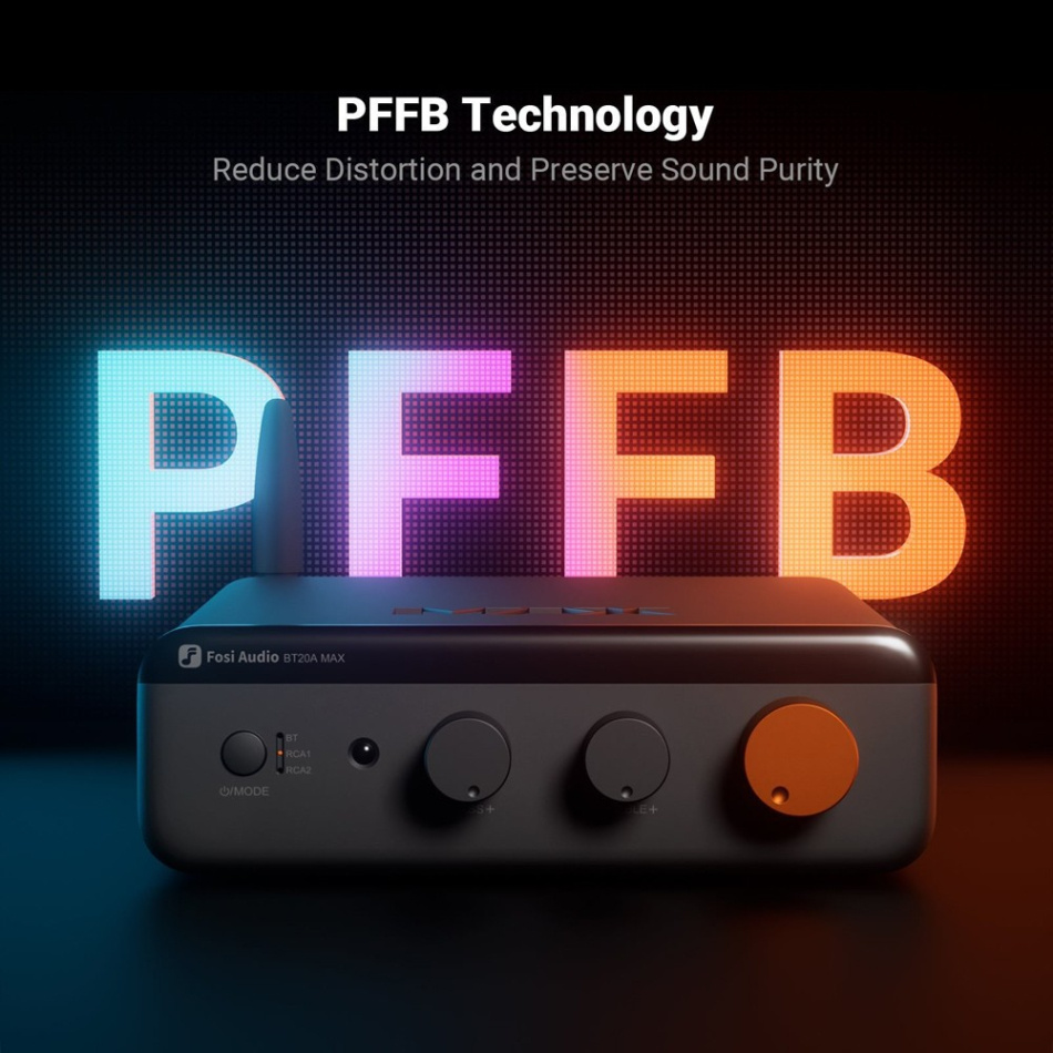 Fosi Audio BT20A Max stereoforsterker med Bluetooth, 48V strømforsyning & høypassfilter