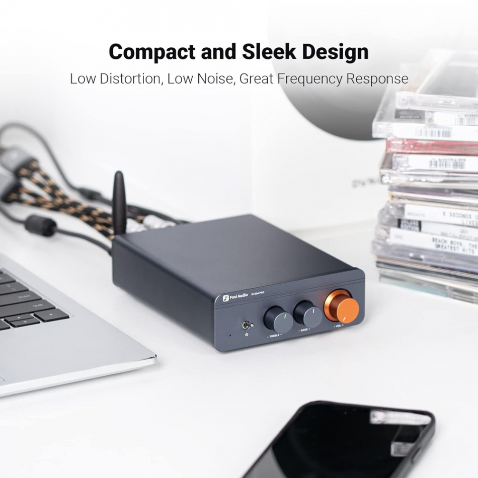 Fosi Audio BT20A PRO kompakt stereoforsterker med Bluetooth & 32V strømforsyning