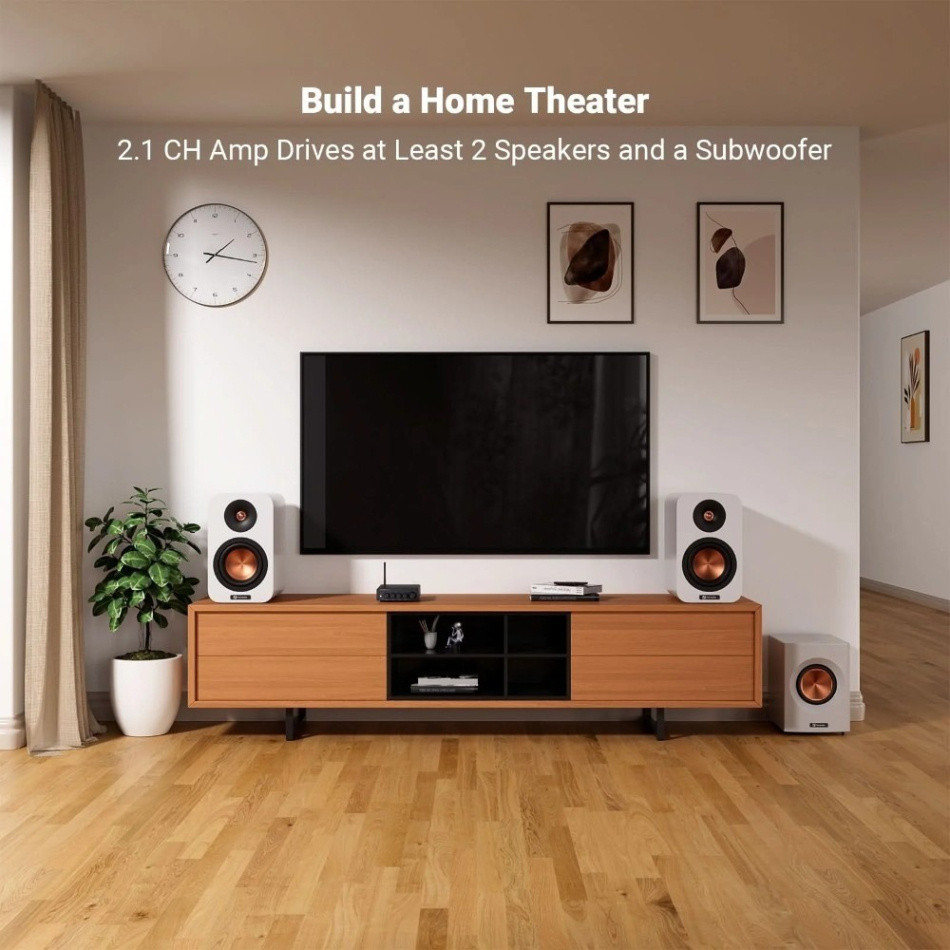 Fosi Audio BT30D PRO (48V) kompakt 2.1 stereoforsterker med Bluetooth