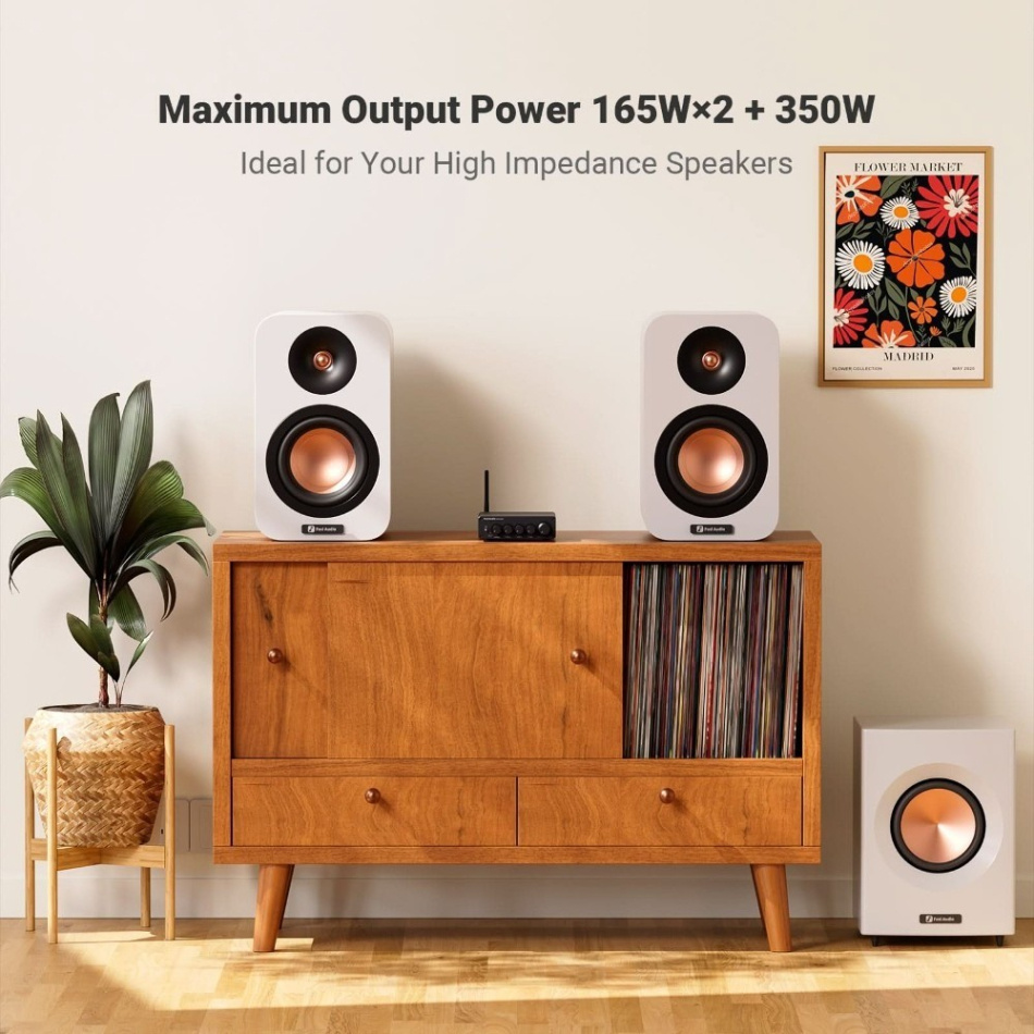 Fosi Audio BT30D PRO (48V) kompakt 2.1 stereoforsterker med Bluetooth