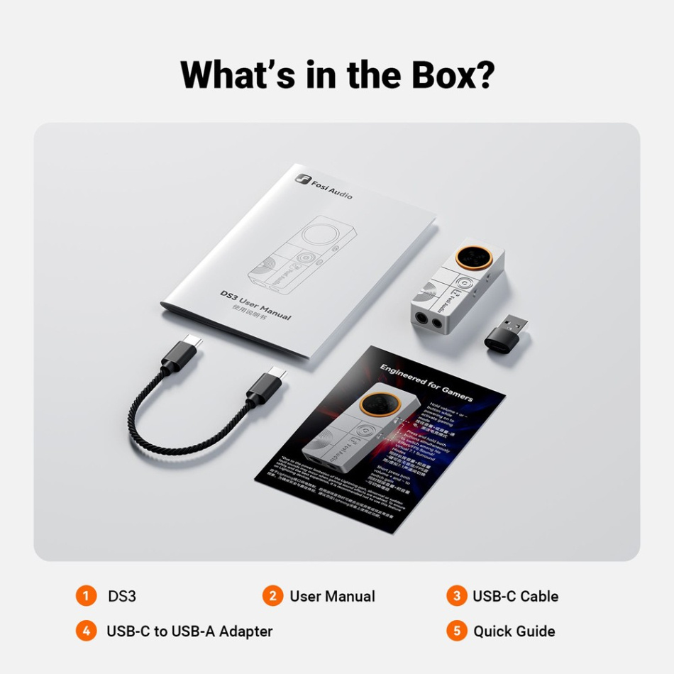 Fosi Audio DS3 portabel DAC & hodetelefonforsterker, Galaxy Grey