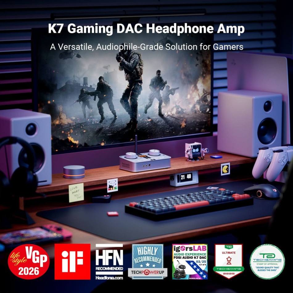 Fosi Audio K7 hodetelefonforsterker med DAC & Bluetooth