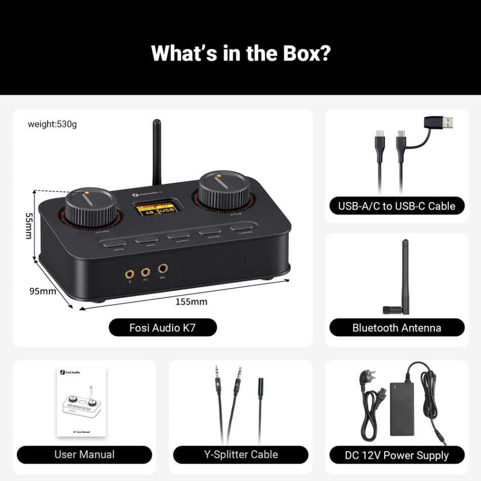Fosi Audio K7 hodetelefonforsterker med DAC & Bluetooth