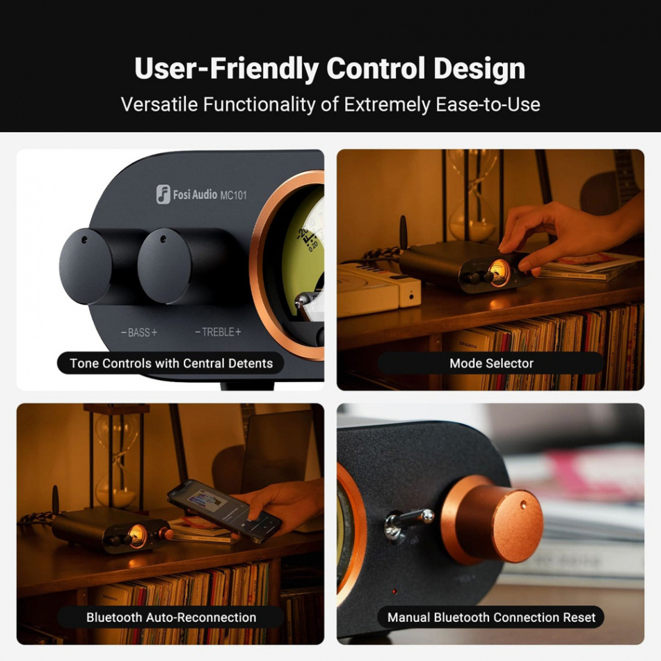 Fosi Audio MC101 kompakt stereoforsterker med Bluetooth