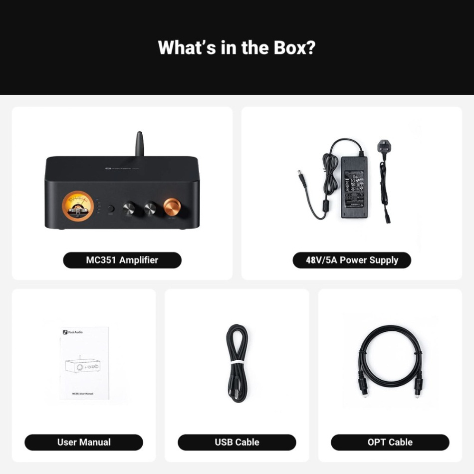 Fosi Audio MC351-48V stereoforsterker med Bluetooth, DAC og subtrinn