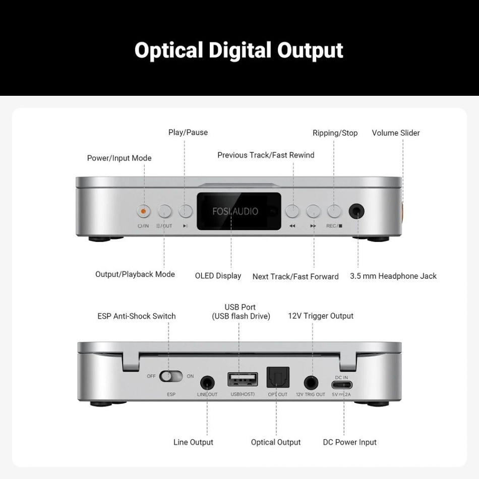 Fosi Audio Merak CD-spiller med hodetelefonforsterker & CD-ripping