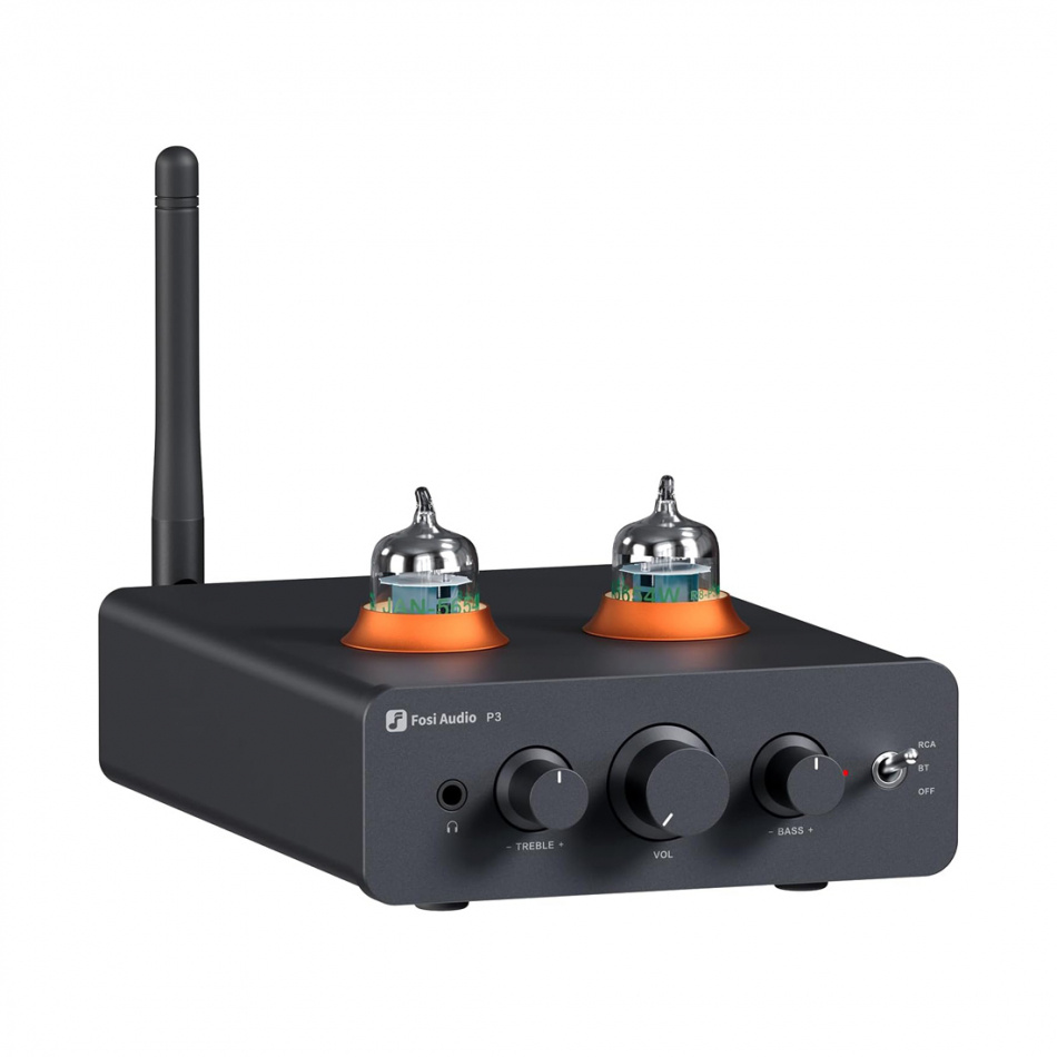 Fosi Audio P3 kompakt rørforforsterker med Bluetooth og hodetelefonforsterker