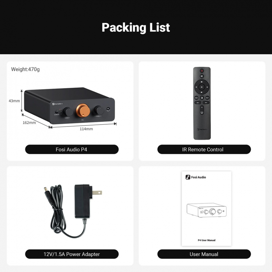 Fosi Audio P4 kompakt forforsterker med tonekontroller