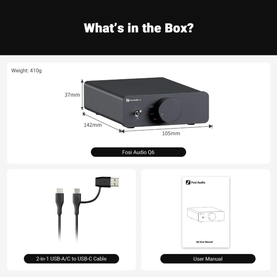 Fosi Audio Q6 kompakt DAC med subwooferutgang