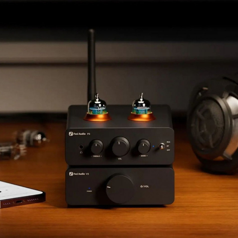 Fosi Audio V3 kompakt stereoforsterker med 48V strømforsyning