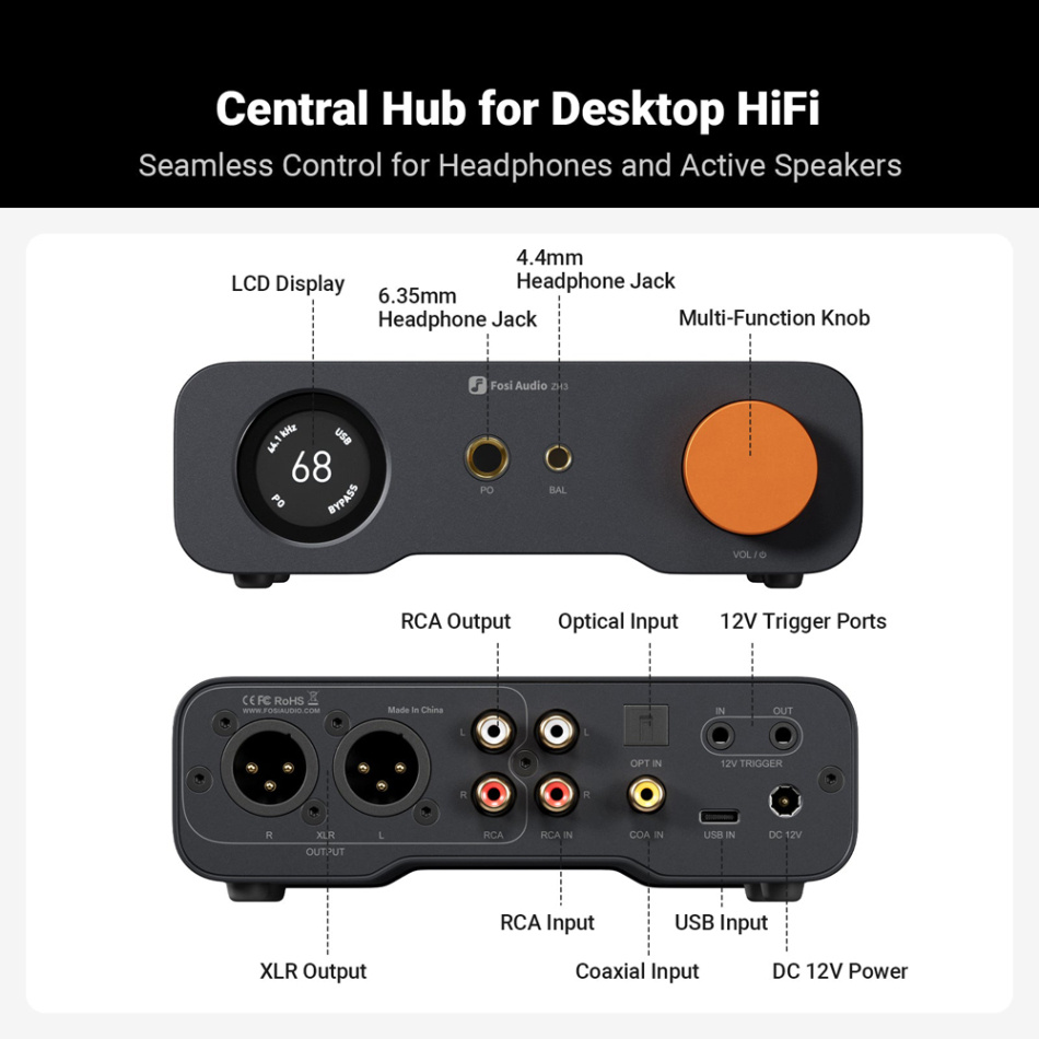 Fosi Audio ZH3 hodetelefonforsterker med DAC & XLR
