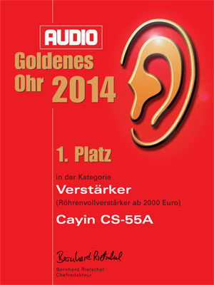 Cayin CS-55A rørforsterker med EL34 og RIAA-trinn, sølv