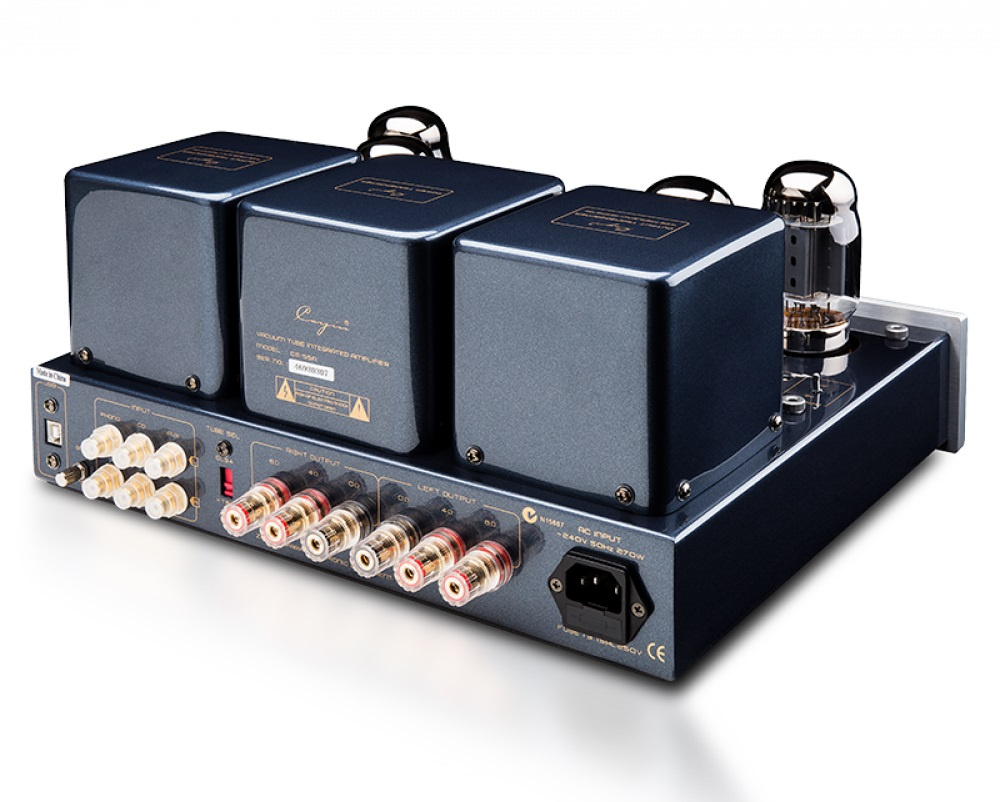 Cayin CS-55A rørforsterker med KT88 og RIAA-trinn, svart