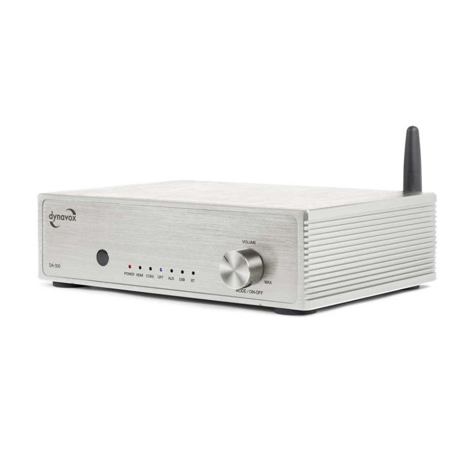 Dynavox DA-300 kompakt forsterker med HDMI ARC & Bluetooth, sølv
