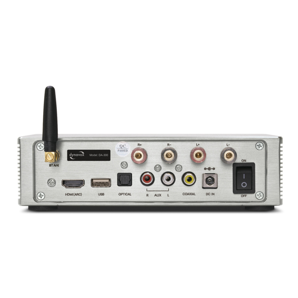 Dynavox DA-300 kompakt forsterker med HDMI ARC & Bluetooth, sølv