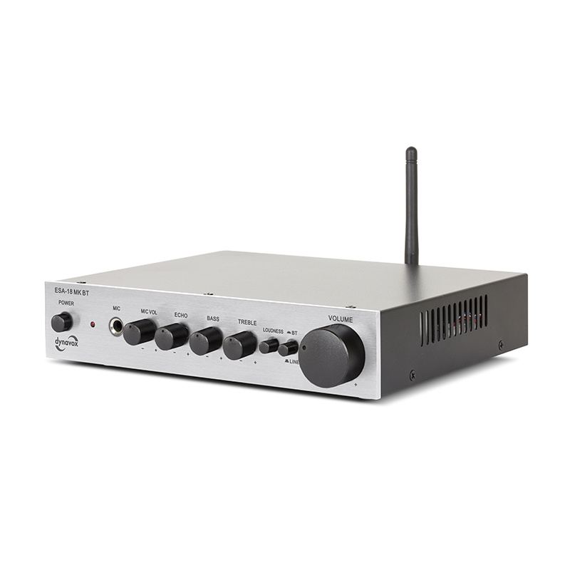 Dynavox ESA-18 MK BT kompakt stereoforsterker med mikrofoninngang & Bluetooth, sølv