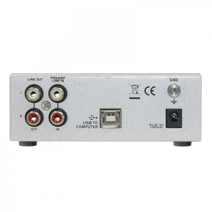 Dynavox UPR 2.0 RIAA-trinn med USB & hodetelefonforsterker for platespiller, sølv