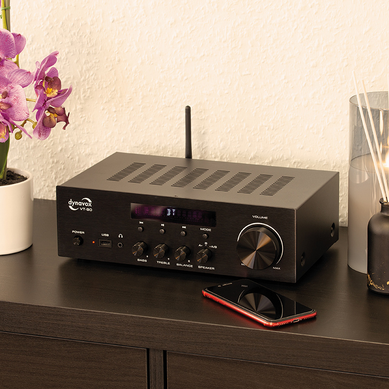 Dynavox VT90 kompakt stereoforsterker med Bluetooth, DAC & RIAA-trinn
