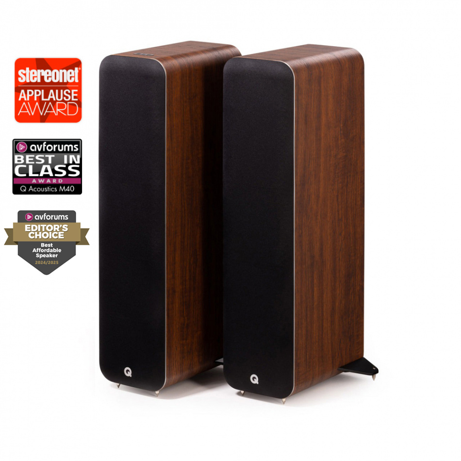 Q Acoustics M40 aktive stereohøyttalere med Bluetooth & DAC, valnøtt par