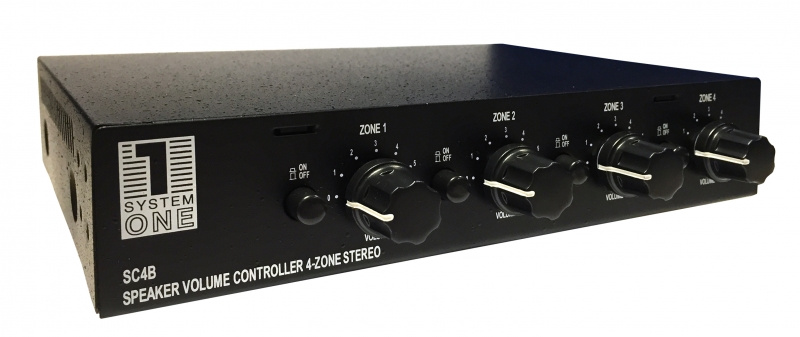 System One SC4B impedanskorrigerende høyttalerswitch med volumregulering, fire soner