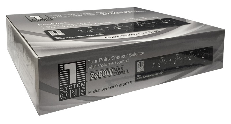 System One SC4B impedanskorrigerende høyttalerswitch med volumregulering, fire soner