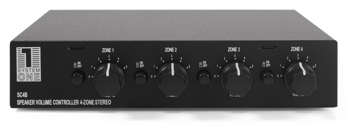 System One SC4B impedanskorrigerende høyttalerswitch med volumregulering, fire soner