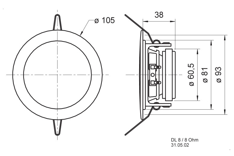 Visaton DL 8 - 8 Ohm innbyggingshøyttaler for tak, stk svart
