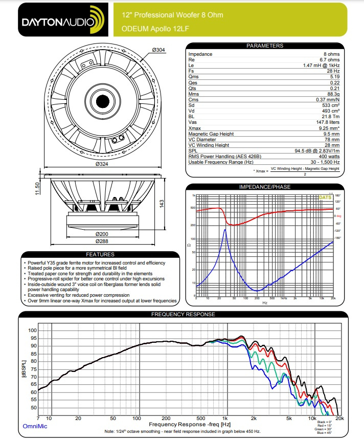 Dayton Audio Odeum 12LF-400-8 høyttalerelement mellombass/basselement