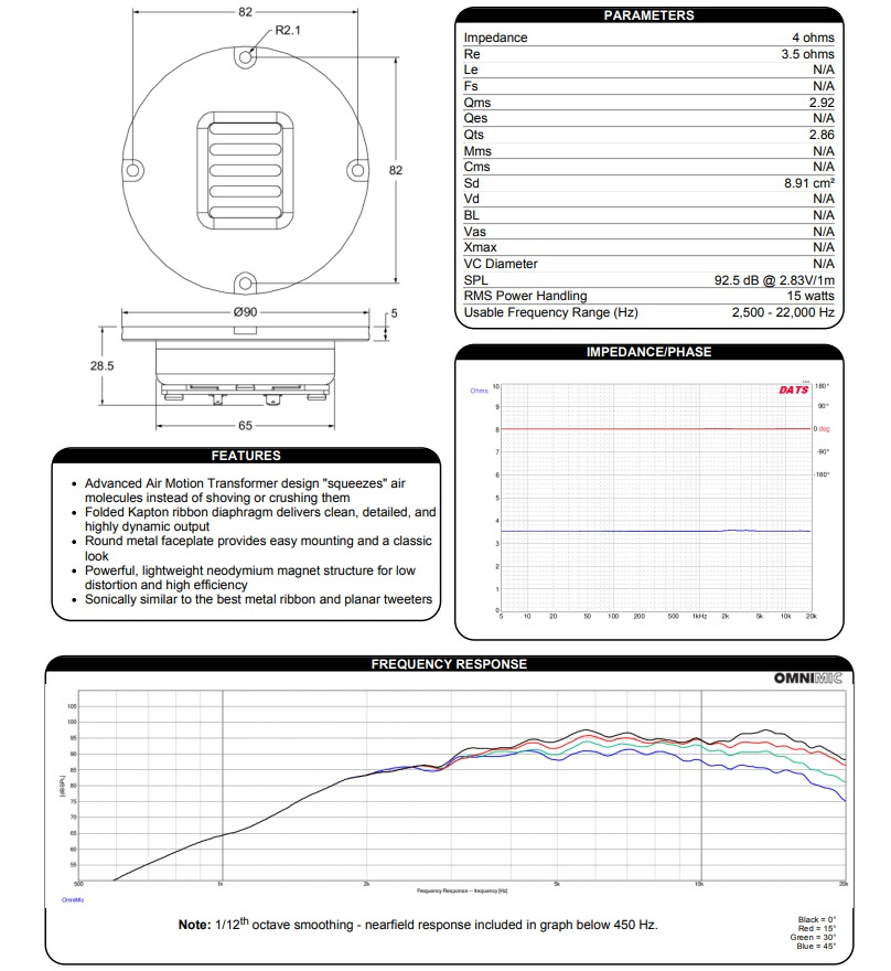 Dayton Audio AMT2-4 bånddiskant, stykk