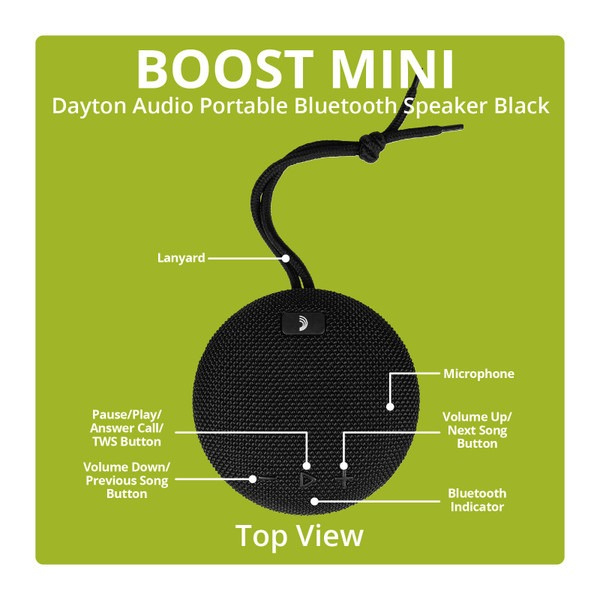 Dayton Audio Boost Mini bærbar IPX7-sertifisert Bluetooth-høyttaler