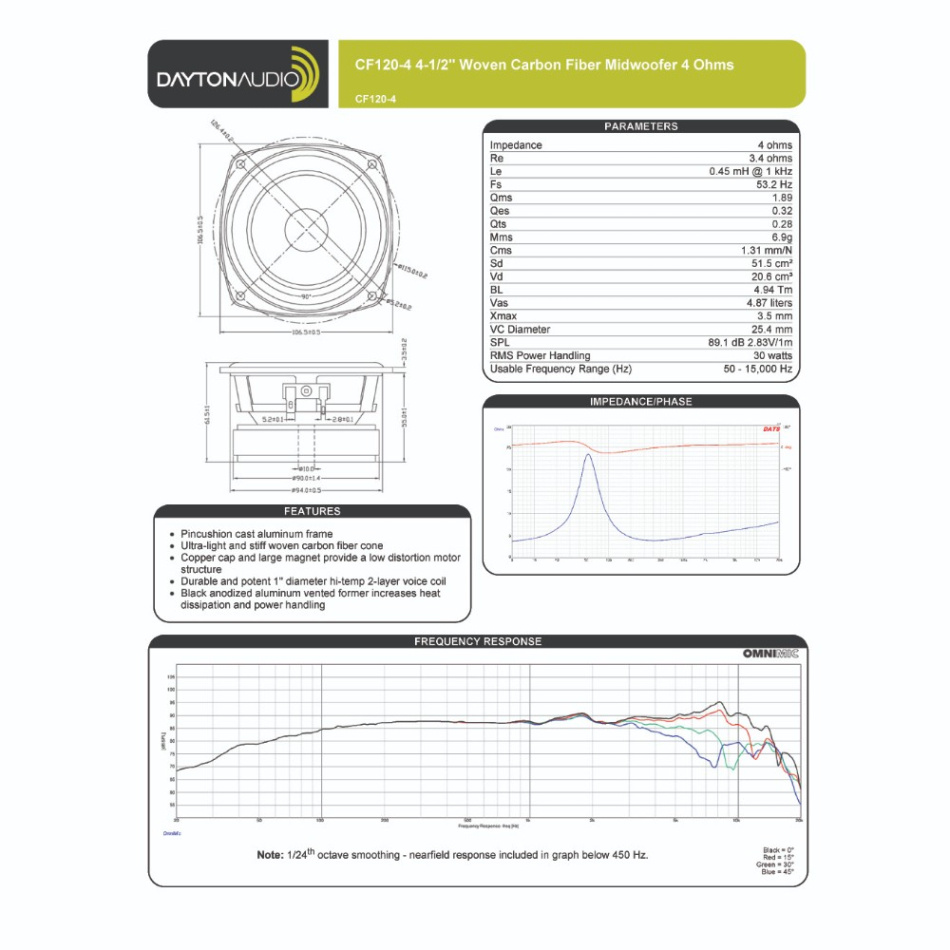 Dayton Audio CF120-4 høyttalerelement mellomregister