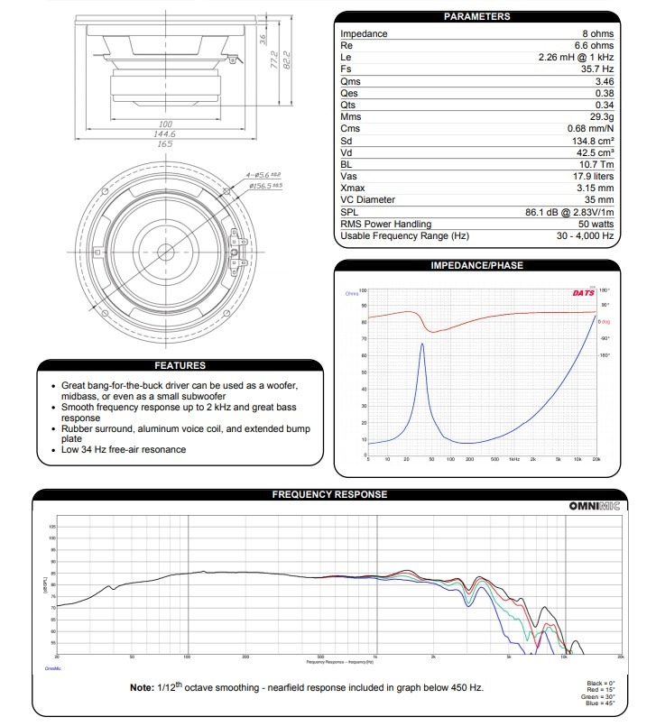 Dayton Audio DC160-8 høyttalerelement