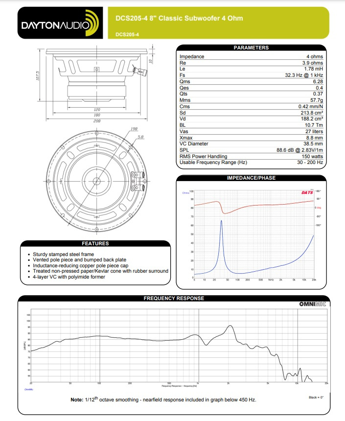 Dayton Audio DCS205-4 høyttalerelement basselement