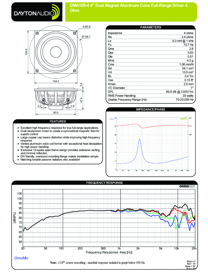Dayton Audio DMA105-4 fulltonehøyttalerelement, stk.